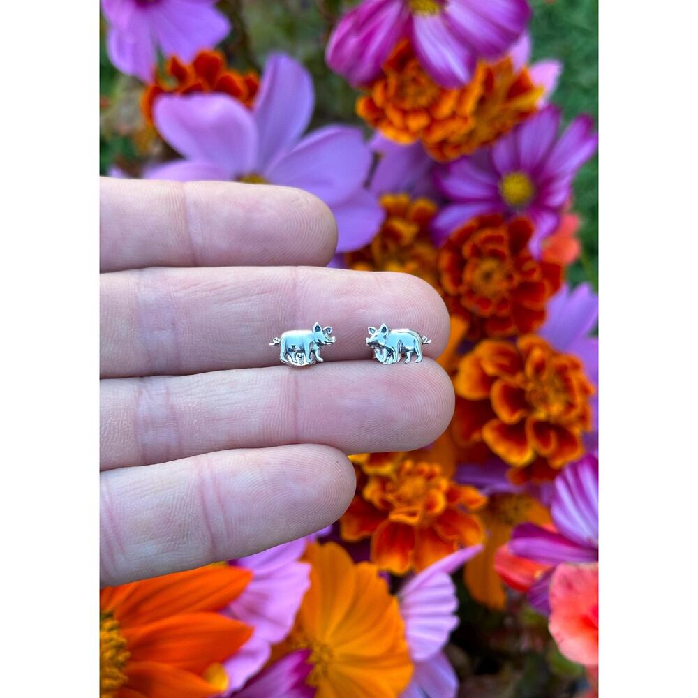 Sterling Silver Pig Post Earrings, Silver Cute Pig Post Earrings